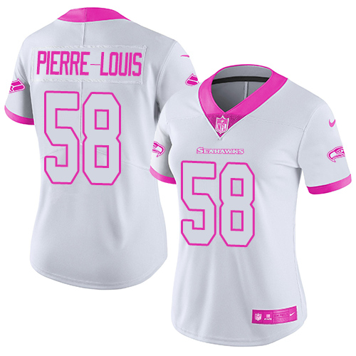 Women's Limited Kevin Pierre-Louis Nike Jersey White/Pink - #58 Rush Fashion NFL Seattle Seahawks